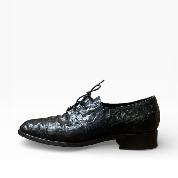 Cole Haan Shoes - Cole Haan Women’s Black Vintage Croc Embossed Leather Lace-Up Oxford Shoes 8.5